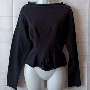 Anthropologie Pilcro Black Fitted Waist Cropped Sweatshirt Top